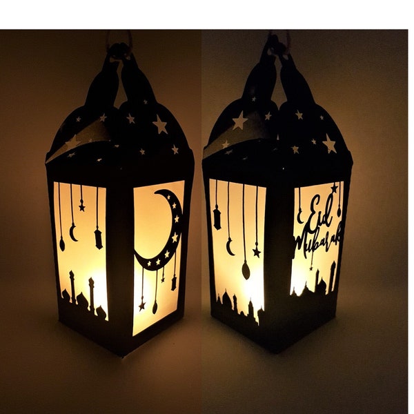 Eid Mubarak paper cutting lantern template SVG PNG PDF instant download Cut file paper craft 3d cuts 3d craft Ramadan