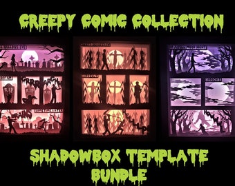Caja de sombras Paquete colección de cómics espeluznantes SVG PDF PNG corte de papel plantilla de descarga instantánea Archivo de corte A4 y 8X10 pulgadas Cortes 3D Halloween