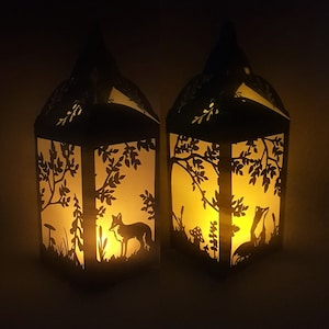 Modello di taglio della carta Fox Lantern SVG PNG PDF download immediato Taglia file mestiere di carta 3d taglia mestiere 3d Foresta Forrest Volpi Cricut Diy