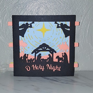 Weihnachten Krippe Pop-up Karte Tunnel Karte SVG PDF PNG Scherenschnitt sofortiger Download Vorlage 3D Schnitt Datei Stille Nacht Weihnachtsmann