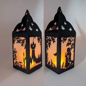 Rapunzel paper cutting lantern template SVG PNG PDF instant download Cut file paper craft 3d cuts 3d craft Fairy Tale kids Tower Princess