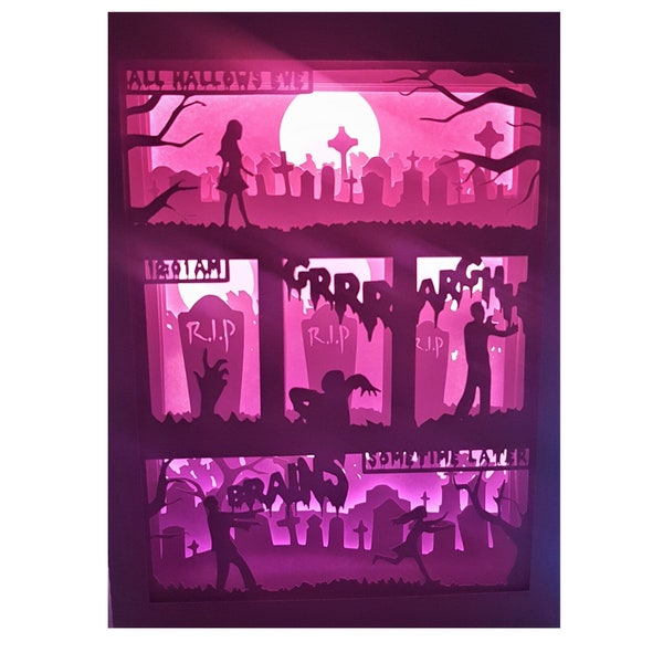 Zombie Comic Book shadow box SVG PDF PNG paper cutting instant download template Cut file A4 and 8X10 Inch 3D Cuts Halloween Zombie Comic Book shadow box SVG PDF PNG paper cutting instant download template Cut file A4 and 8X10 Inch 3D Cuts Halloween