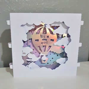 It's A Girl Pop-up card túnel cartão SVG PDF PnG modelo de download de balão de corte de papel Arquivo de corte Corte 3D Corte de papel em camadas novo bebê