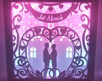 Szablon pudełka z wizerunkiem nowożeńców, wycinanka 3D (SVG, PDF, PNG)