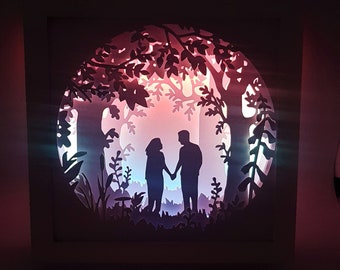 Para w lesie las cień pudełko SVG PDF PNG papier cięcie natychmiastowe pobieranie szablonu Plik cięcia 8x8 10x10 12 x 12 cali Cięcia 3D