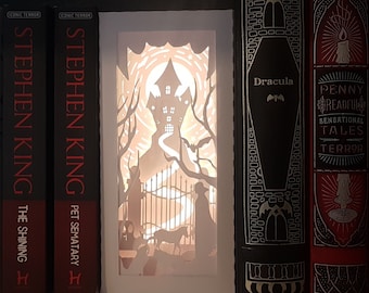 Dracula Frame and Layer Book Nook Shadow light box szablon do wycinania papieru SVG PNG PDF natychmiastowe pobieranie pliku do wycinania Halloween Horror