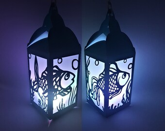 Fish Lantern paper cutting template SVG PNG PDF instant download Cut file paper craft 3d cuts 3d craft Betta Siamese fighting fish Diy