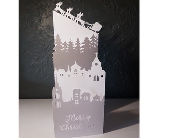 Christmas fold Card envelope Santa Clause SVG PDF PNG paper cutting instant download template Cut file 3D Cuts Reindeer folded card crafts
