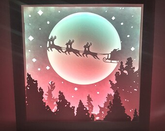 Pudełko z cieniem świątecznym SvG PDF PNG szablon do natychmiastowego pobrania pliku do cięcia 8 x 8 cali 3D Cuts Święty Mikołaj