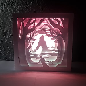 Wolfman Werewolf Halloween shadow box SVG PDF PNG paper cutting instant download template Cut file 8x8 Inch 3D Cuts birthday Kids Light box