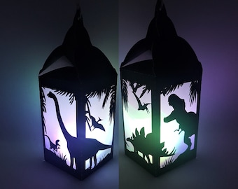 Dinosaurs Lantern paper cutting template SVG PNG PDF instant download Cut file paper craft 3d cuts 3d craft Jurassic period Dino T-rex Diy