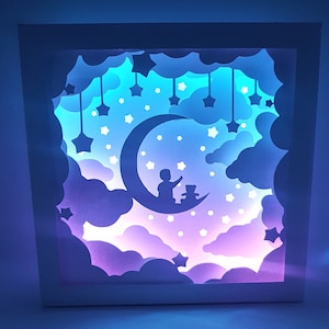 Baby on Moon shadow box SVG PDF PNG paper cutting instant download template Cut file 8x8 10x10 12x12 Nursery Baby shower