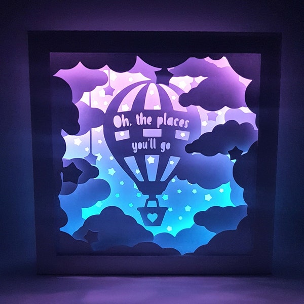 Oh, the places you'll go shadow box SVG PDF PNG paper cutting instant download template Cut file 8x8 10x10 12x12 Nursery hot ait ballooon Oh, the places you'll go shadow box SVG PDF PNG paper cutting instant download template Cut file 8x8 10x10 12x12 Nursery hot ait ballooon