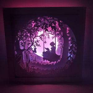 Ragazza che legge nella scatola delle ombre della foresta dei boschi SVG PDF PNG carta taglio modello di download immediato Taglia file 8x8 10x10 12x12 pollici 3D Cuts principessa