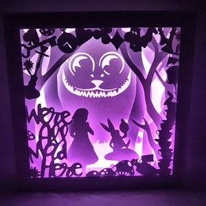 Alice's Adventures in Wonderland inspired shadow box SVG PDF PNG paper cutting instant download template Cut file 8x8 10x10 Inch 3D Cuts