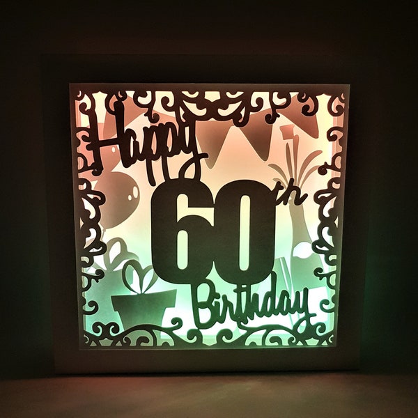 Happy 60th Birthday shadow box SVG PDF PNG paper cutting instant download template Cut file 8x8 10x10 12x12 balloon gift celebrate