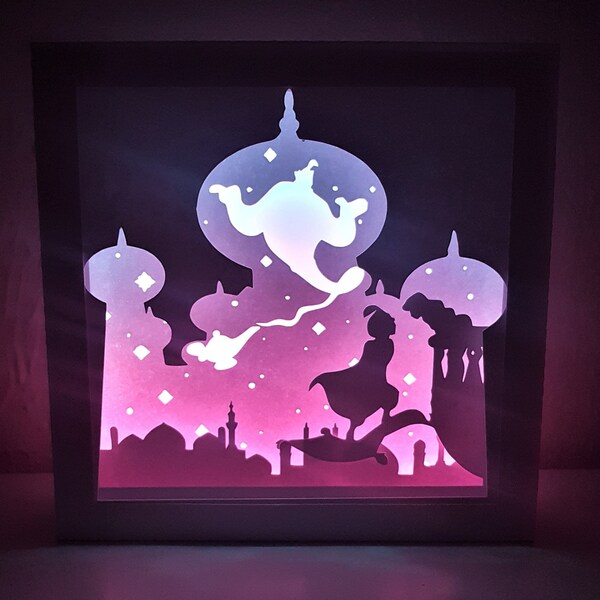 Arabian nights Aladdin shadow box SVG PDF PNG paper cutting instant download template Cut file 8x8 10x10 12x12 Valentines