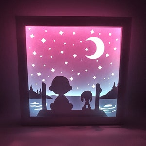 Boy and dog fishing shadow box SVG PDF PNG paper cutting instant download template Cut file 8x8 10x10 12x12