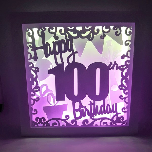 Happy 100th Birthday shadow box SVG PDF PNG paper cutting instant download template Cut file 8x8 10x10 12x12 balloon gift celebrate Happy 100th Birthday shadow box SVG PDF PNG paper cutting instant download template Cut file 8x8 10x10 12x12 balloon gift celebrate