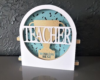 World's Best Teacher Pop-up card tunnel card SVG PDF PnG paper cutting Graduation download template Cut file 3D Cut Layered paper craft No.1