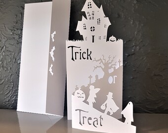 Halloween #2 fold Card envelope pumpkin haunted spooky SVG PDF PNG paper cutting instant download template Cut file 3D folded card crafts