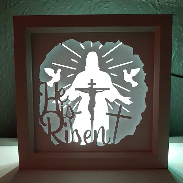 Easter He is Risen shadow box SVG PDF PNG paper cutting instant download template Cut file 8x8 10x10 12x12 Jesus