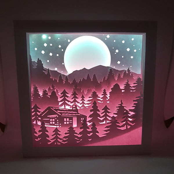 Cabin forrest shadow box SVG PDF PNG paper cutting instant download template Cut file 8x8 Inch 3D Cuts lightbox Cabin forrest shadow box SVG PDF PNG paper cutting instant download template Cut file 8x8 Inch 3D Cuts lightbox