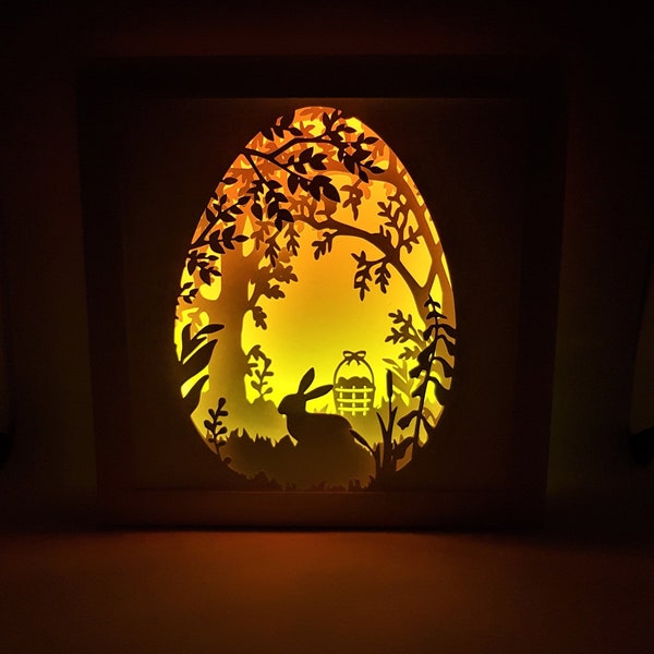 Bunny Rabbit Easter shadow box SVG PDF PNG paper cutting instant download template Cut file 8x8 10x10 12x12 Inch 3D Cuts Egg hunt Wild Hare