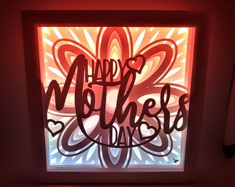 Happy Mother's Day shadow box SVG PDF PNG paper cutting instant download template Cut file 8x8 Inch 3D Cuts lightbox shadowbox Light box