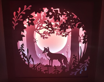 Fox in Woods Forest Shadow Box SVG PDF PNG Paper Cutting Instant