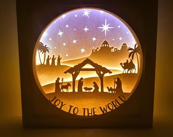 Boże Narodzenie #2 Radość dla świata, Jezus, Bóg, pudełko cieni, SVG PDF PNG wycinanka natychmiastowy szablon do pobrania Plik do cięcia 8x8 10x10 12x12