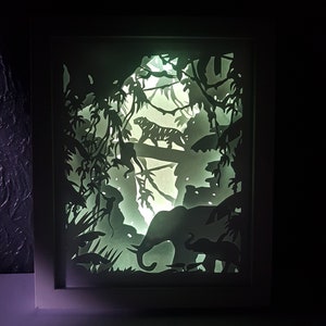 Jungle Lightbox SVG PDF PNG paper cutting instant download template Cut file A4 and 8X10 Inch 3D Cuts Animal Rainforest shadow box