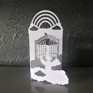 Dog Rainbow Bridge doblar tarjeta y sobre SVG PDF PNG corte de papel plantilla de descarga instantánea Cortar archivo 3D Cortes artesanías de tarjetas plegadas