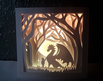 Dragon shadow box SvG PDF PNG paper cutting instant download template Cut file 8x8 Inch 3D Cuts boy forrest