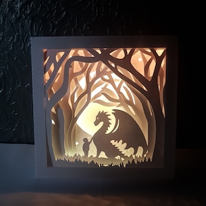 Dragon shadow box SvG PDF PNG paper cutting instant download template Cut file 8x8 Inch 3D Cuts boy forrest