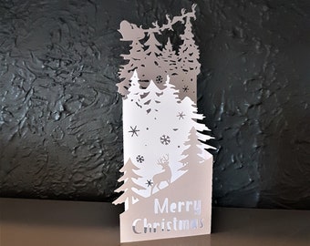 Kerst herten vouwen kaart envelop kerstman SVG pdf png papier snijden instant downloadsjabloon gesneden bestand 3D-sneden rendieren gevouwen ambachten