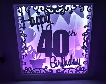Happy 40th Birthday shadow box SVG PDF PNG paper cutting instant download template Cut file 8x8 10x10 12x12 balloon gift celebrate