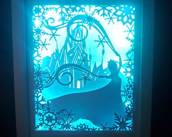 Snow Queen, Ice princess inspired shadow box SVG PDF PNG paper cutting instant download template Cut file A4 and 8X10 Inch 3D Cuts