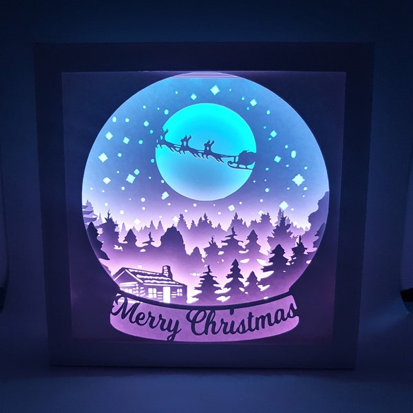Christmas snow globe shadow box SVG PDF PNG paper cutting instant download template Cut file 8x8 Inch 3D Cuts santa clause reindeer lightbox Christmas snow globe shadow box SVG PDF PNG paper cutting instant download template Cut file 8x8 Inch 3D Cuts santa clause reindeer lightbox