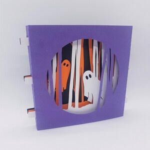 Fantômes Pop-up carte tunnel carte pliage SVG PDF PNG papier découpe téléchargement téléchargement modèle fichier 3D cimetière enfants joyeux Halloween