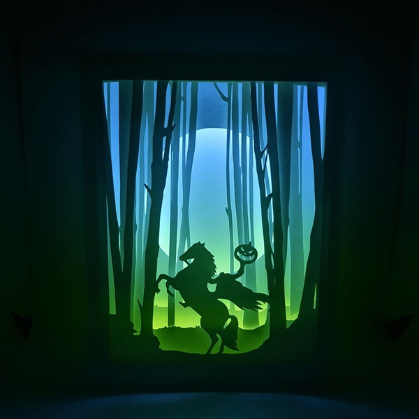 Headless Horseman A4 and 8X10 Inch Halloween shadow box SVG PDF PNG paper cutting instant download template Cut file 3D Cuts kids Light box Headless Horseman A4 and 8X10 Inch Halloween shadow box SVG PDF PNG paper cutting instant download template Cut file 3D Cuts kids Light box
