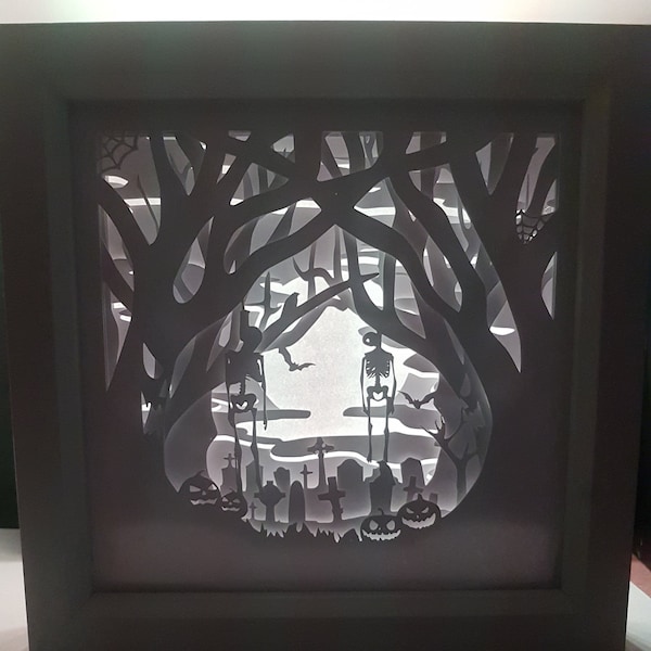 Haunted Forest Halloween shadow box SVG PDF PNG paper cutting instant download template Cut file 8x8 Inch 3D Cuts birthday Kids Light box Haunted Forest Halloween shadow box SVG PDF PNG paper cutting instant download template Cut file 8x8 Inch 3D Cuts birthday Kids Light box
