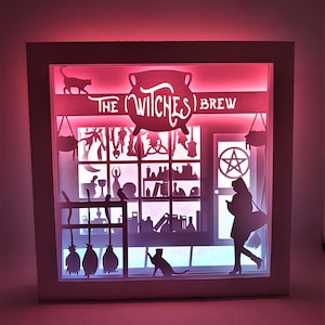 The Witches Brew Cafe Witch Shop   shadow box SVG PDF PNG paper cutting instant download template Cut file 8x8 10x10 12x12 Halloween