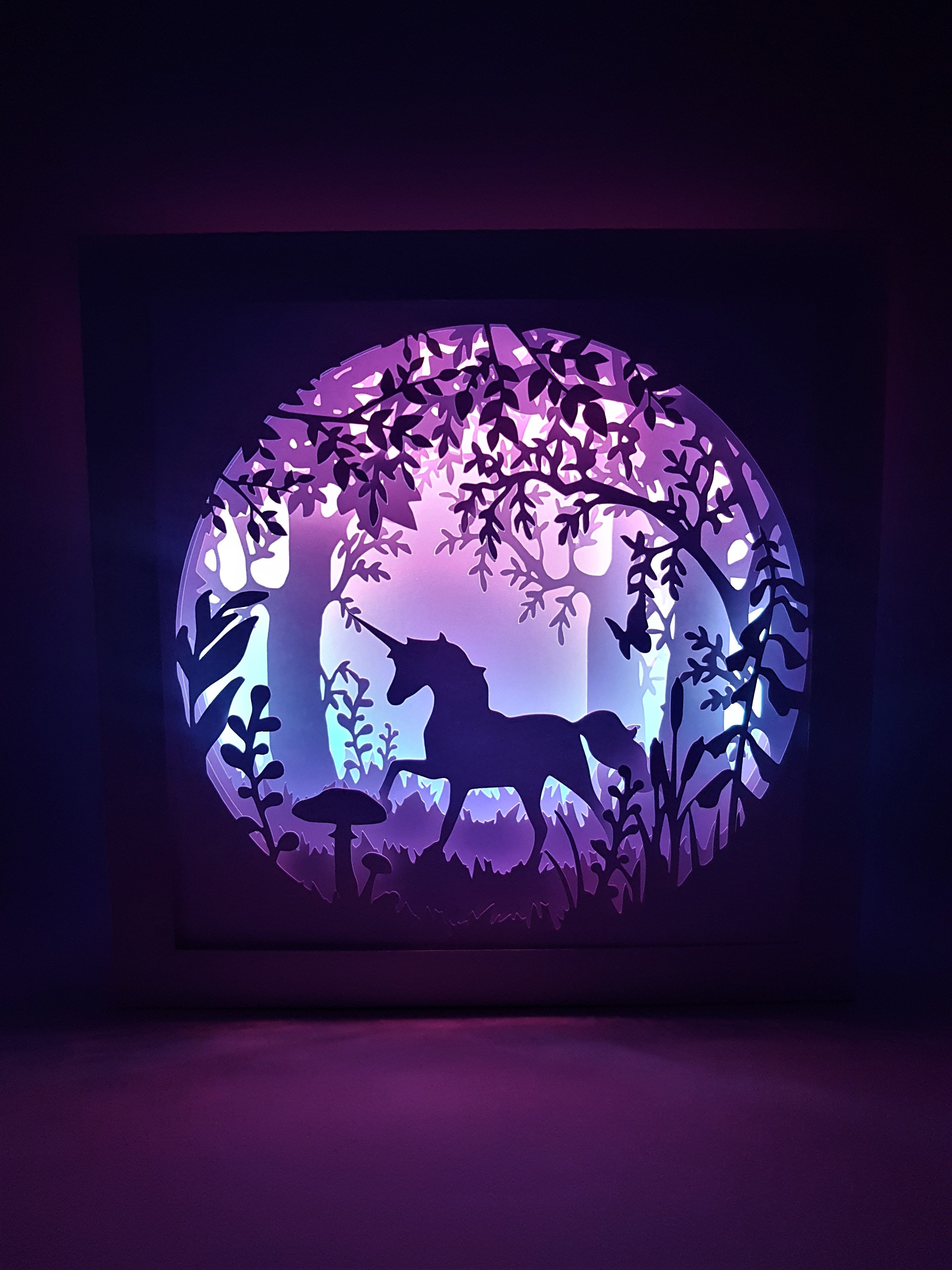 Unicorn #1 shadow box SVG PDF PNG paper cutting instant download template Cut file 8x8 10x10 12x12 Inch 3D Cuts Meadow butterfly fairy
