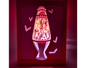 Vampire Bat Blood Lava Lamp shadow box SVG PDF PNG Halloween A4 and 8X10 paper cutting instant digital download template Cut file 3D Light