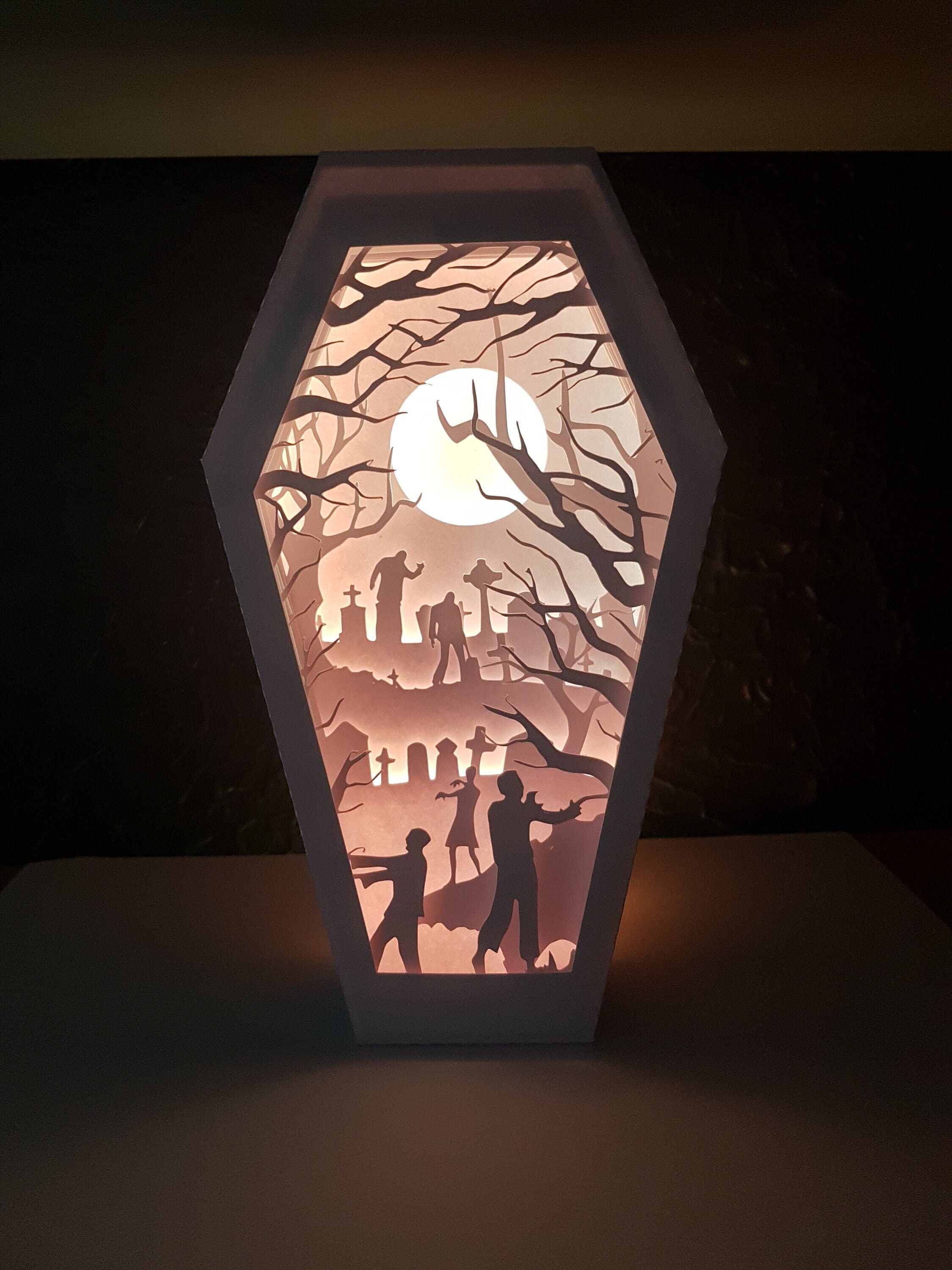 Frame and layers combo coffin zombie shadow light box paper cutting template SVG PNG PDF instant download cut Halloween shadowbox lightbox