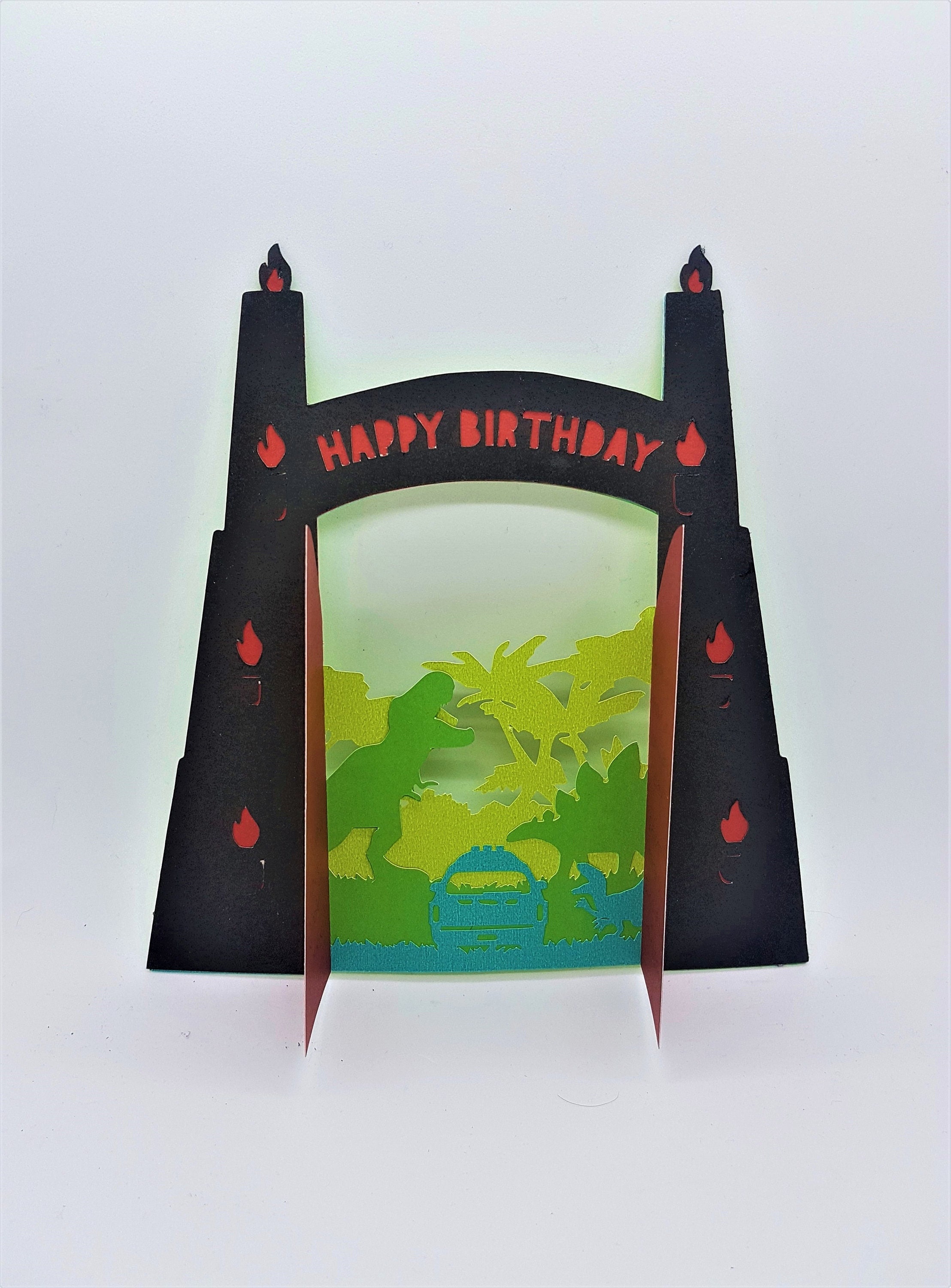 Dinosaur Birthday Card SVG PDF PNG paper cutting instant download template Cut file 3D interactive Jurassic, greeting card, happy birthday