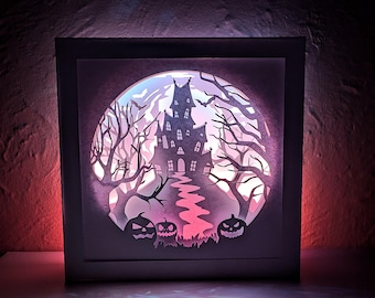 Haunted House shadow box SVG PDF PNG paper cutting instant Digital download template Cut file 8x8 10x10 12x12 Halloween Pumpkin Forest