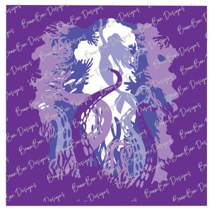 May include: Purple, blue, and white paper cut design of a seahorse with a floral background. The design is intricate and detailed, with a variety of shapes and patterns.
