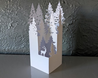 Descarga digital de ciervos, tarjeta pop 3D, plantilla de corte SVG, PDF, PNG, DxF, bosque